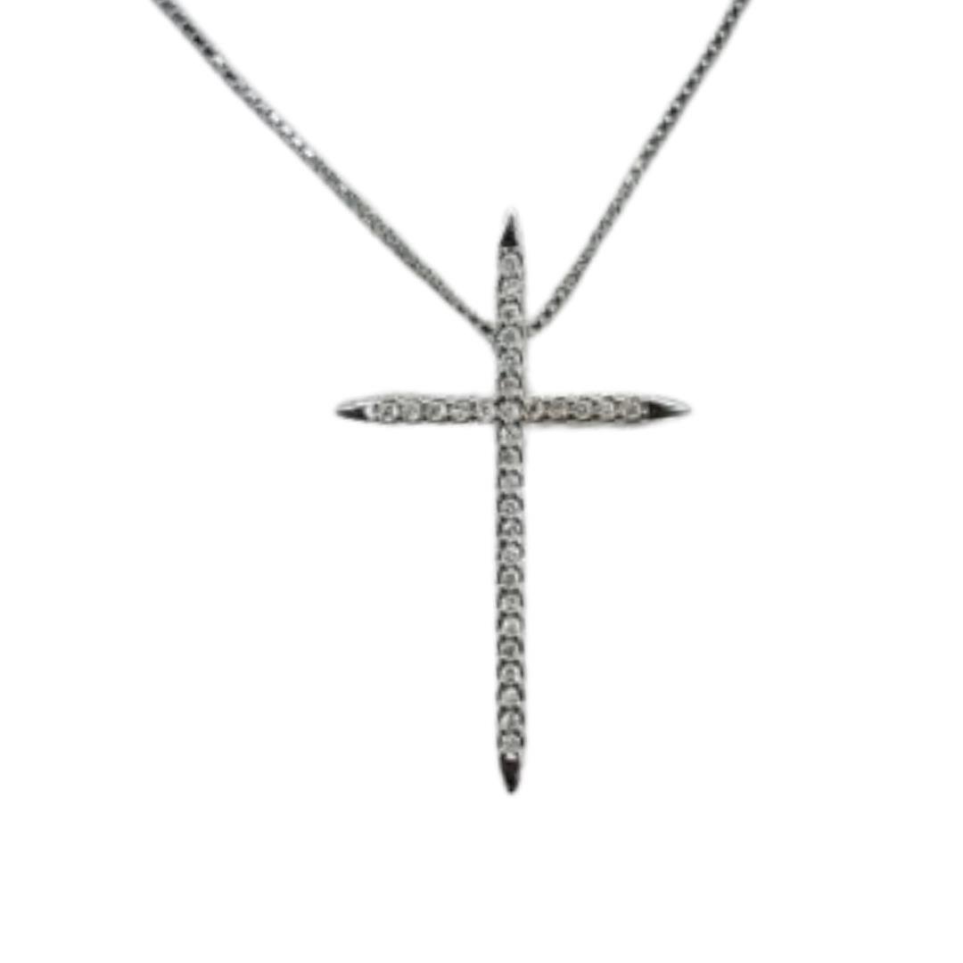CORRENTE CRUZ GRANDE MICRO ZIRCONIA PRATA