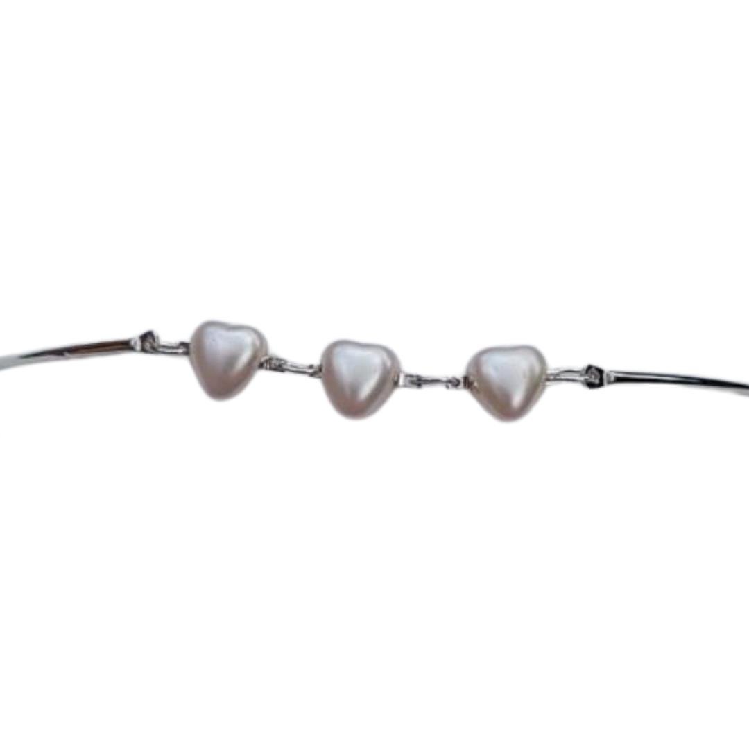 PULSEIRA CORAÇÃO PEROLA PRATA
